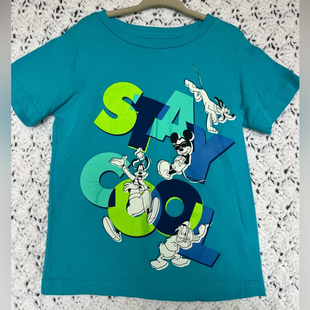 Disney Store Blue/Turquoise Tee with Mickey,Pluto,Donald & Goofy